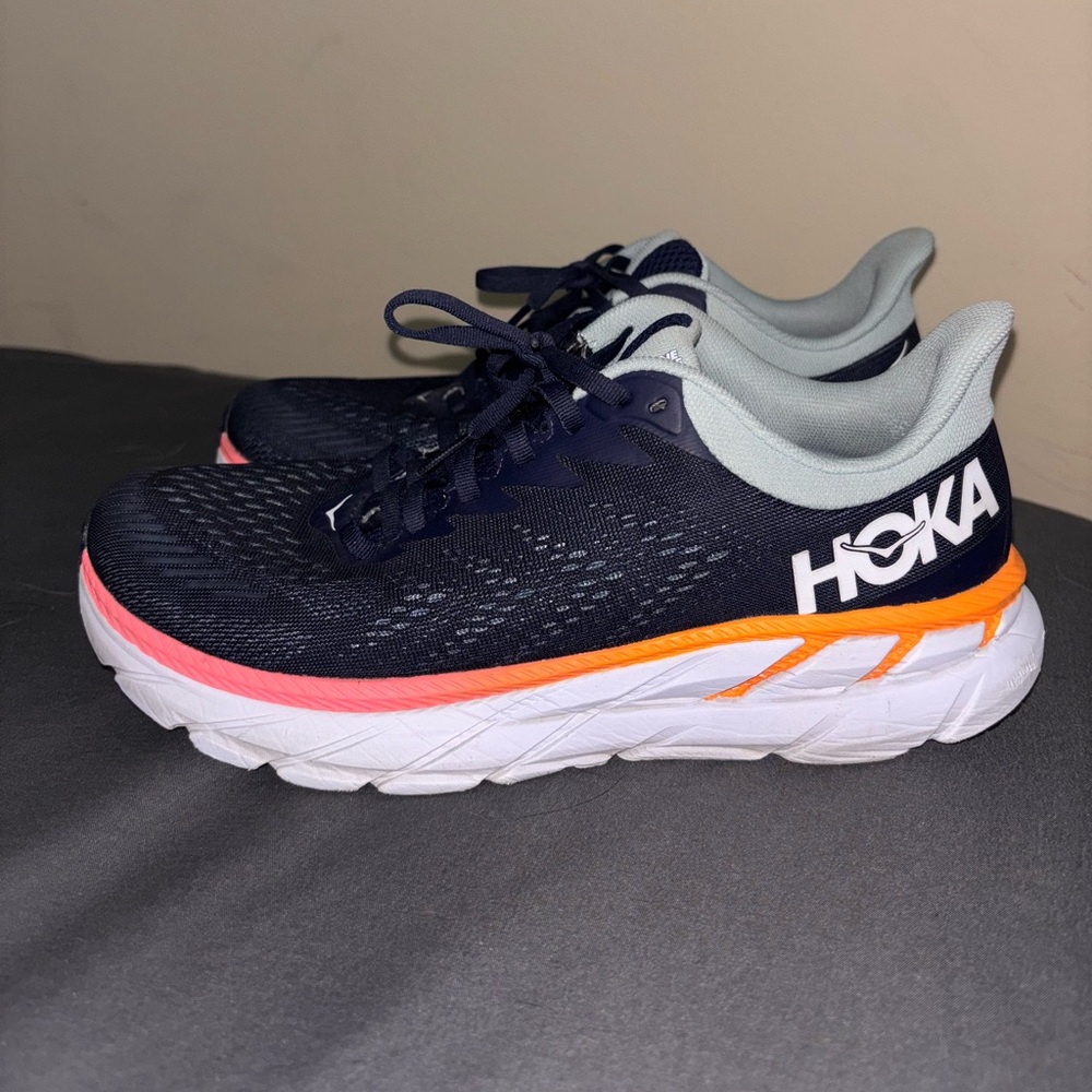 Hoka Navy and Coral Athletic Shoes